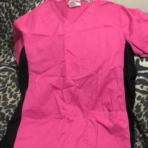 Pink and black scrub top